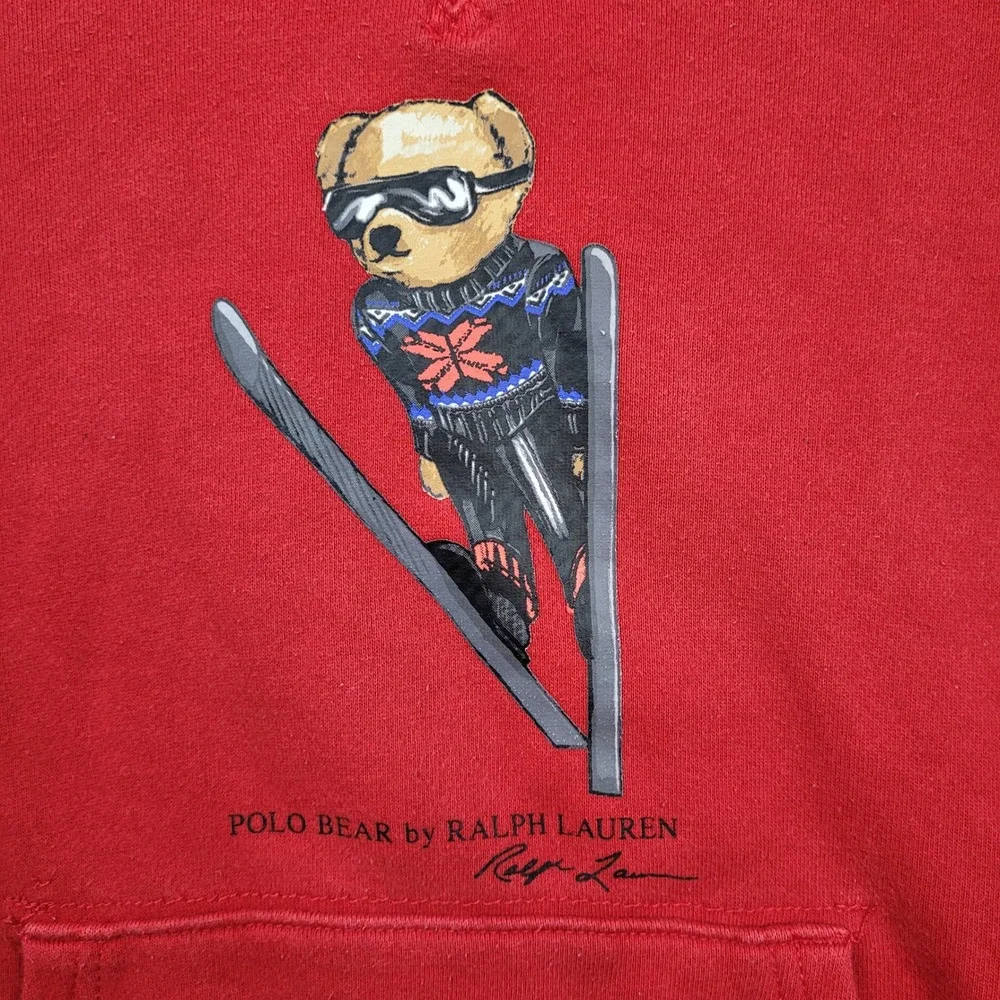 Polo Ralph Lauren Hoodie Boys Medium Red Skiing Polo Bear